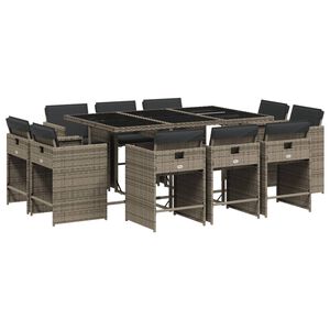 vidaXL Set da Pranzo da Giardino 11pz con Cuscini in Polyrattan Grigio