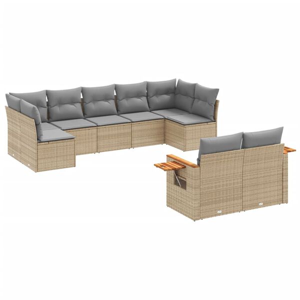 vidaXL Set Divano da Giardino 9 pz con Cuscini Beige in Polyrattan