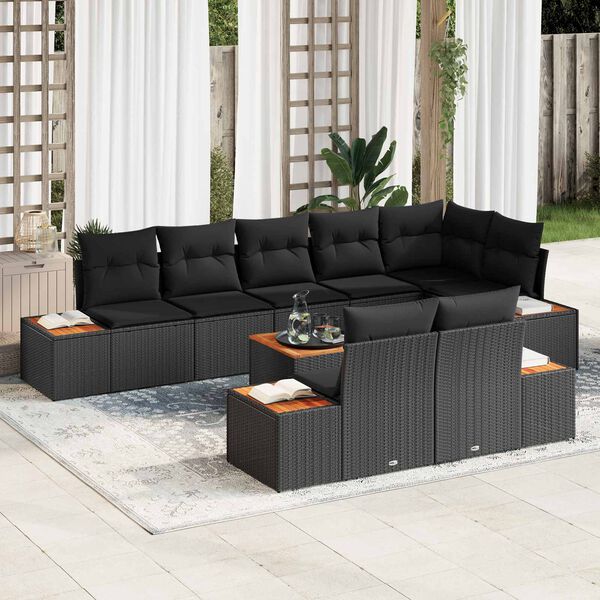 vidaXL Set Divano da Giardino con cuscino 8 pcs Nero Polyrattan