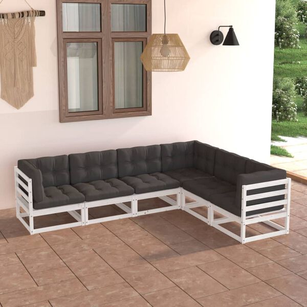 vidaXL Set Divani Giardino 6 pz con Cuscini in Legno Massello di Pino