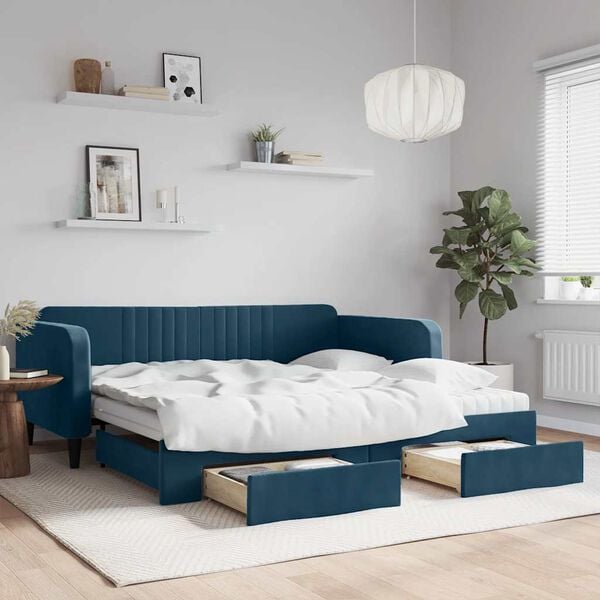 vidaXL Divano Letto Estraibile con Cassetti Blu 100x200 cm in Velluto