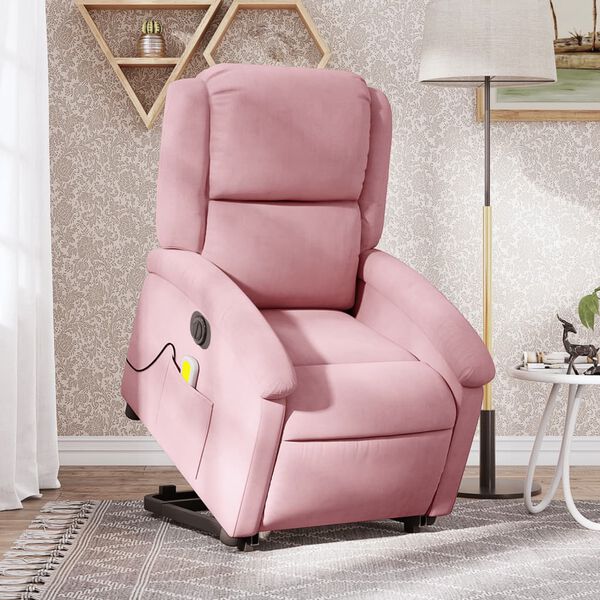 vidaXL Poltrona Alzapersona Massaggi Elettrica Reclinante Rosa Velluto