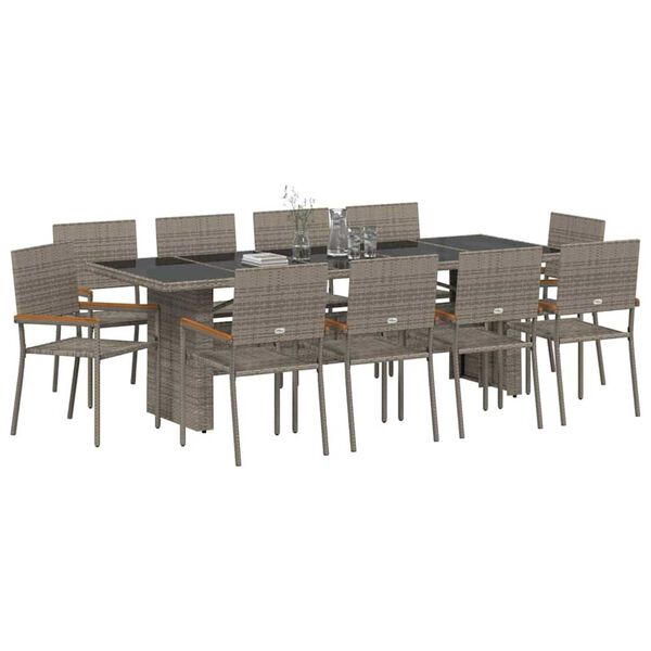 vidaXL Set da Pranzo per Giardino 11 pcs Grigio polyrattan