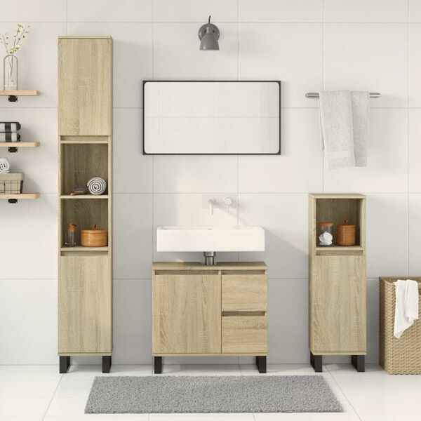 vidaXL Set Mobili da Bagno 3 pz Rovere Sonoma in Legno Multistrato
