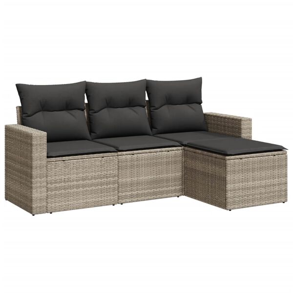 vidaXL Set Divano da Giardino 4pz con Cuscini Grigio Chiaro Polyrattan