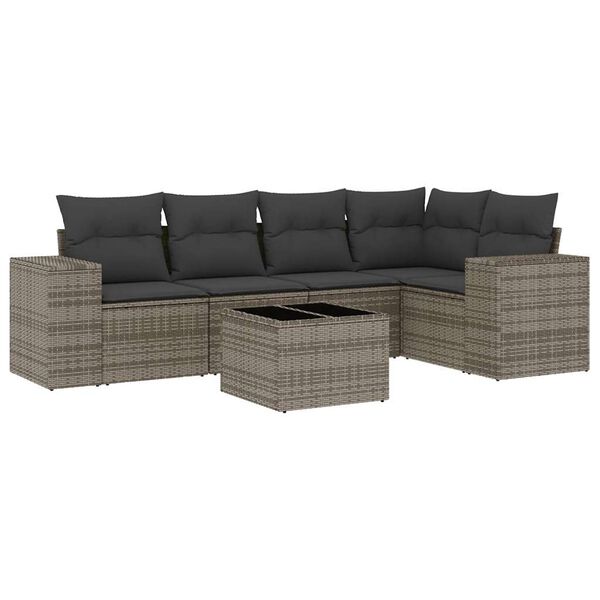 vidaXL Set Divano da Giardino 6 pz con Cuscini Grigio in Polyrattan
