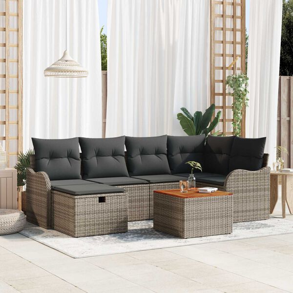 vidaXL Set Divano da Giardino con cuscino 7 pcs Grigio Poly Rattan
