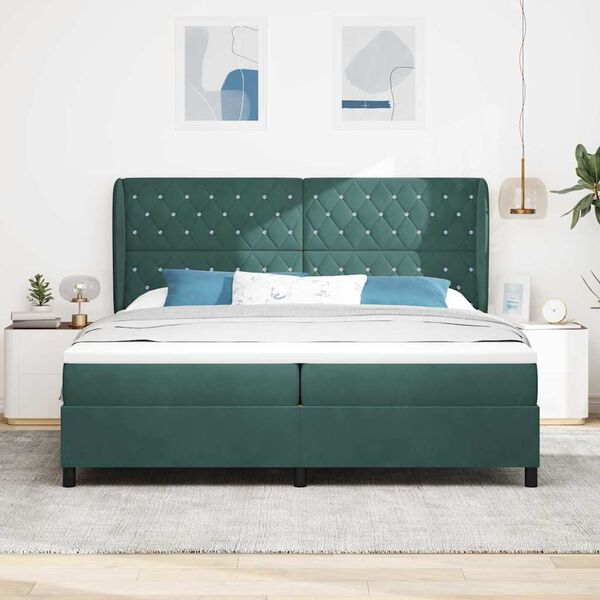 vidaXL Letto a molle con materasso Verde Scuro 200 x 200 cm Poliestere