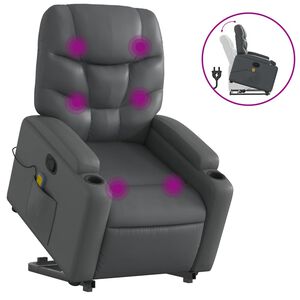 vidaXL Poltrona Alzapersona Reclinabile Massaggio Grigio Similpelle