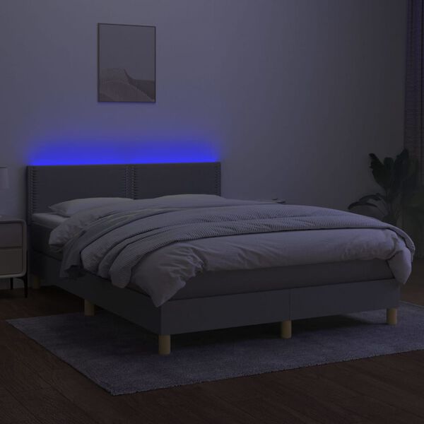 vidaXL Letto a Molle Materasso e LED Grigio Chiaro 140x200 cm Tessuto