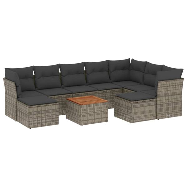 vidaXL Set Divano da Giardino 10 pz con Cuscini Grigio in Polyrattan