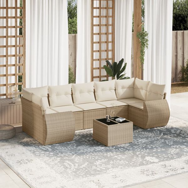 vidaXL Set Divano da Giardino 8 pz con Cuscini Beige in Polyrattan
