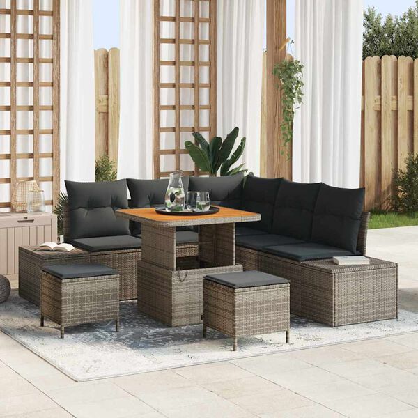 vidaXL Set Divano da Giardino con cuscino 8 pcs Grigio Poly Rattan