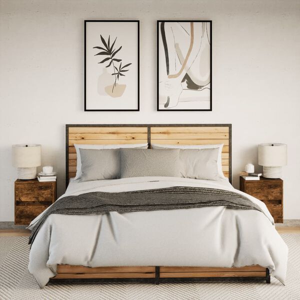 vidaXL Comodini a Parete con luci LED 2 pz Rovere Fumo