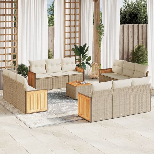 vidaXL Set Divano da Giardino 13 pz con Cuscini Beige in Polyrattan