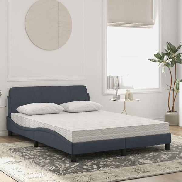 vidaXL Letto con Materasso Dover Grigio Scuro 140x200 cm in Velluto