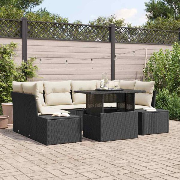 vidaXL Set di divani con cuscino 7 pcs Nero e Crema polyrattan