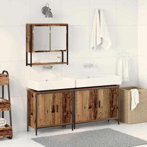 vidaXL Set di mobili per il bagno 3 pcs Marrone Legno multistrato