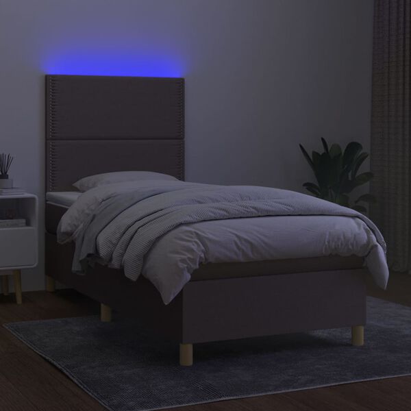 vidaXL Letto a Molle con Materasso e LED Tortora 80x200 cm in Tessuto