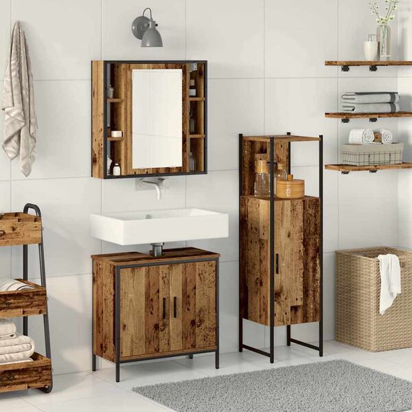 vidaXL Set di mobili per il bagno 3 pcs Marrone Legno multistrato