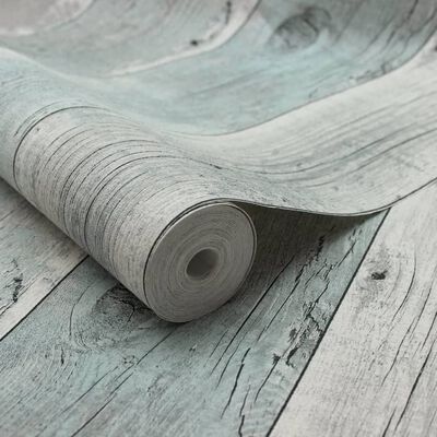 Topchic Carta da Parati Wooden Planks Grigio e Blu