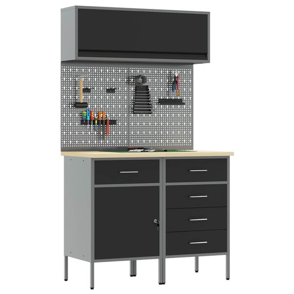 vidaXL Set di mobili da lavoro con cassetto con lo scaffale 5 pcs Nero