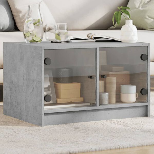 vidaXL Tavolino da Salotto con Ante in Vetro Grigio Cemento 68x50x42cm