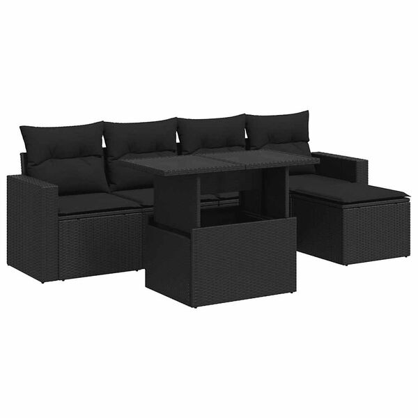 vidaXL Set Divano da Giardino 6 pz con Cuscini Nero in Polyrattan