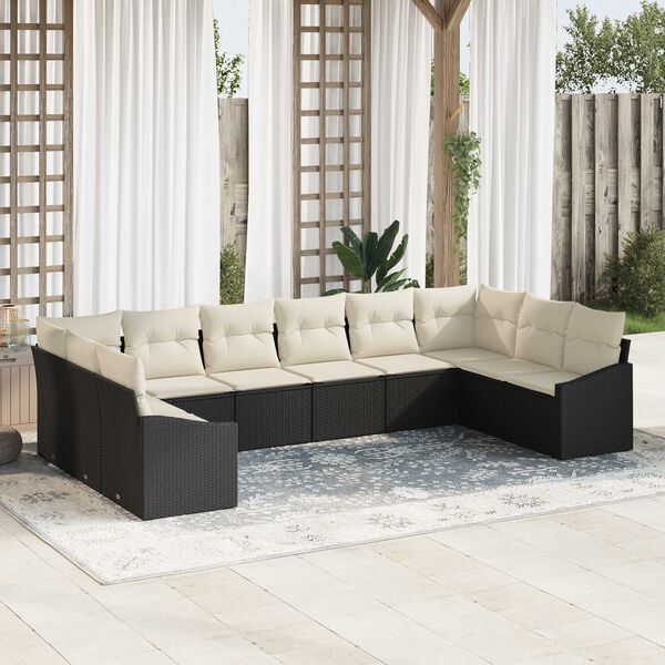 vidaXL Set di divani con cuscino 10 pcs Nero polyrattan
