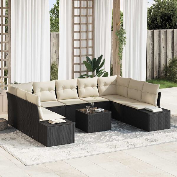 vidaXL Set Divano da Giardino 9 pcs Nero e Crema Polyrattan
