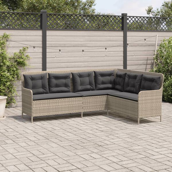 vidaXL Divano da Giardino con Cuscini a L Grigio Chiaro in Polyrattan