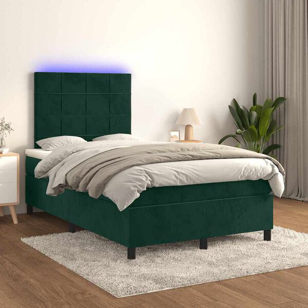 vidaXL Letto a Molle con Materasso e LED Verde Scuro 120x200cm Velluto