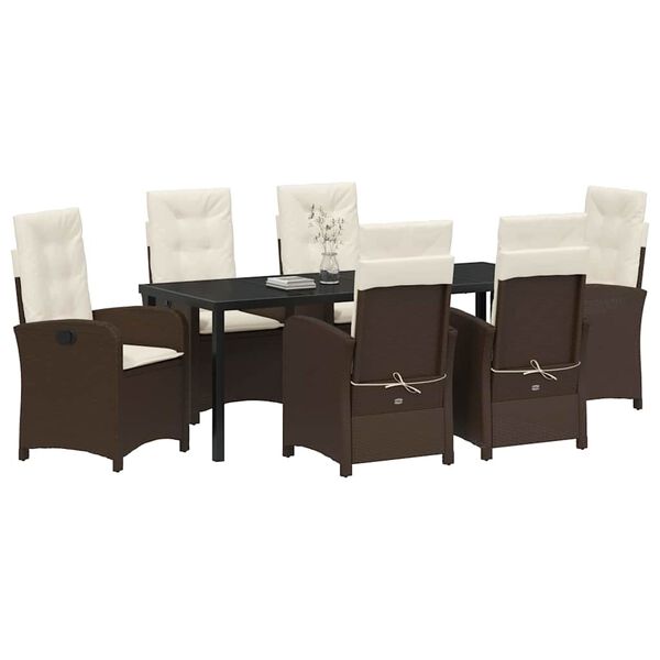 vidaXL Set da Pranzo per Giardino con cuscino 7 pcs Marrone polyrattan
