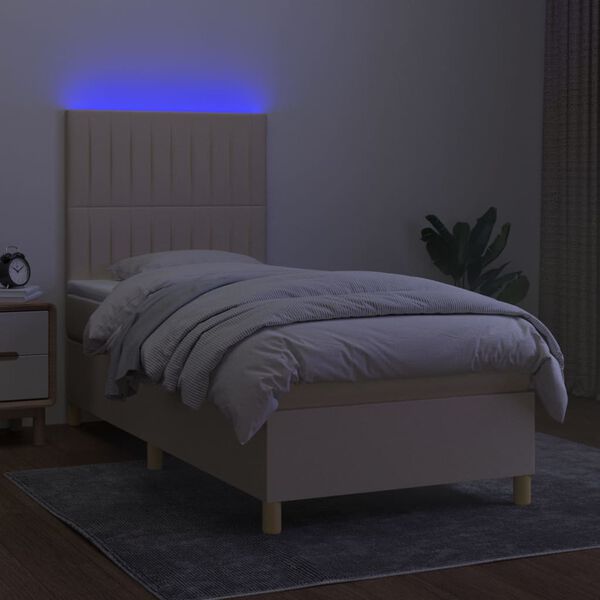 vidaXL Letto a Molle con Materasso e LED Crema 90x190 cm in Tessuto