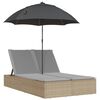 vidaXL Lettino Prendisole Doppio Cuscini e Parasole Beige Polyrattan