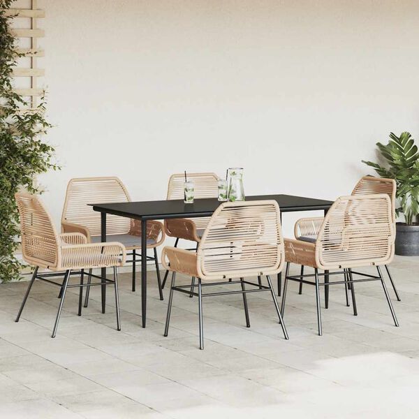 vidaXL Set Pranzo da Giardino 7pz con Cuscini Marrone Polyrattan Vetro
