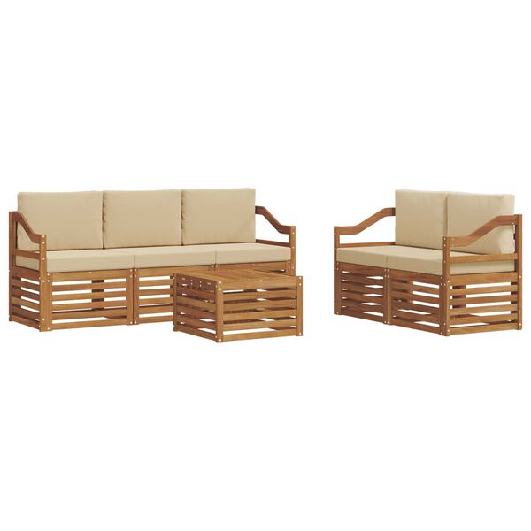 vidaXL Set divani 6 pcs Naturale e Beige Legno di Acacia Massello