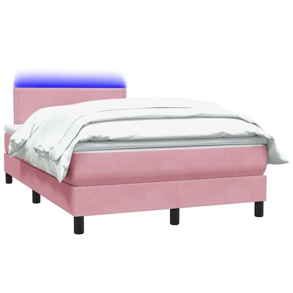 vidaXL Letto a Molle con Materasso e LED Rosa 120x220 cm in Velluto