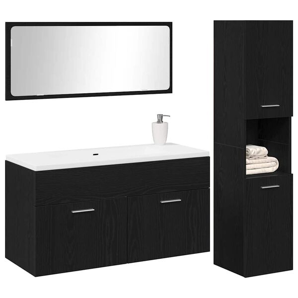 vidaXL Set di mobili per il bagno 3 pcs Rovere Nero Legno multistrato
