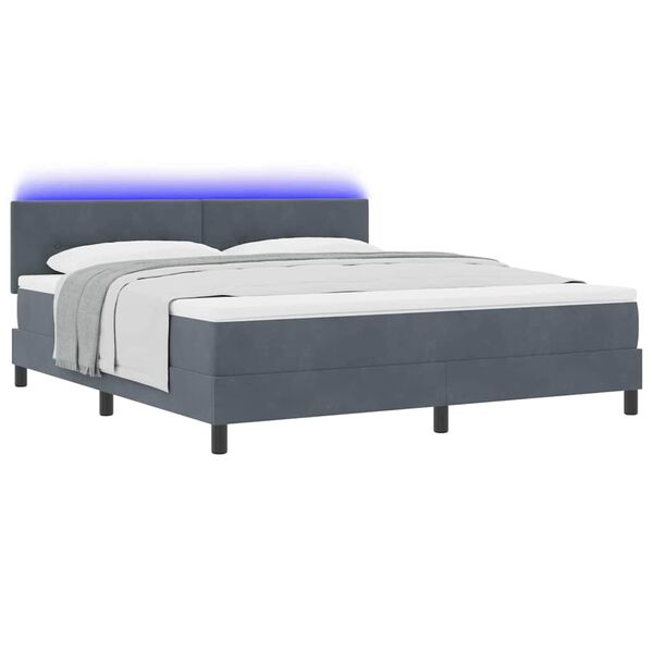 vidaXL Letto a Sorgente LED con led Grigio scuro 180 x 200 cm Velluto