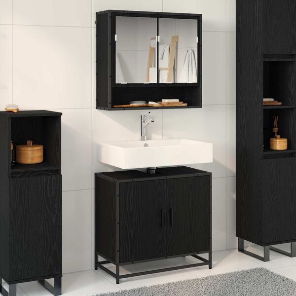 vidaXL Set di mobili per il bagno 2 pcs Rovere Nero Legno multistrato