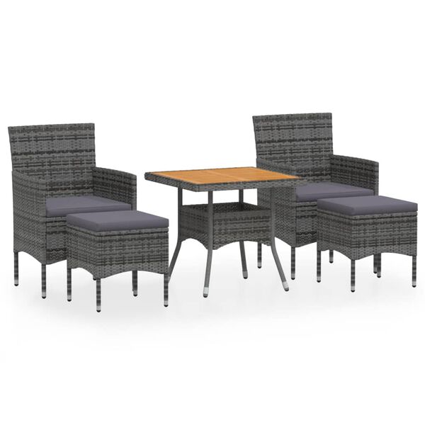 vidaXL Set Pranzo da Giardino 5pz Polyrattan e Massello Acacia Grigio