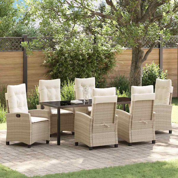 vidaXL Set da Pranzo per Giardino con cuscino 7 pcs Beige polyrattan