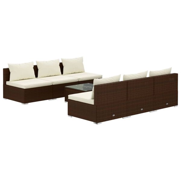 vidaXL Set Divani da Giardino 7 pz con Cuscini in Polyrattan Marrone