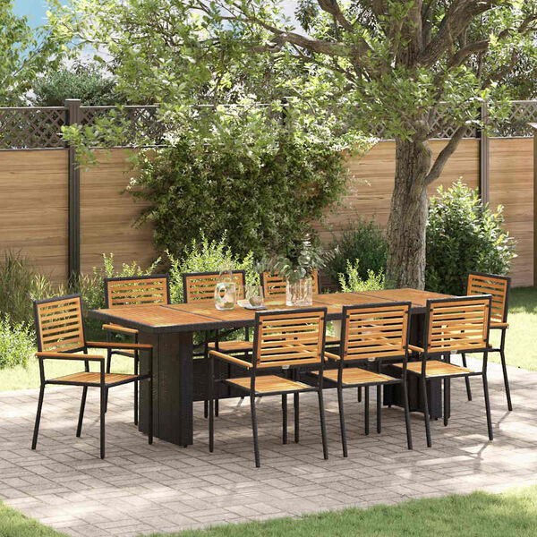 vidaXL Set da Pranzo per Giardino 9 pcs Nero e Marrone polyrattan