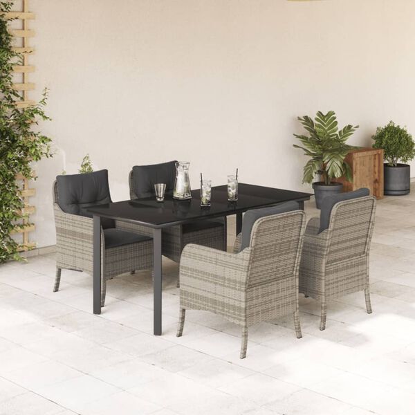 vidaXL Set Pranzo da Giardino 5pz con Cuscini Grigio Chiaro Polyrattan