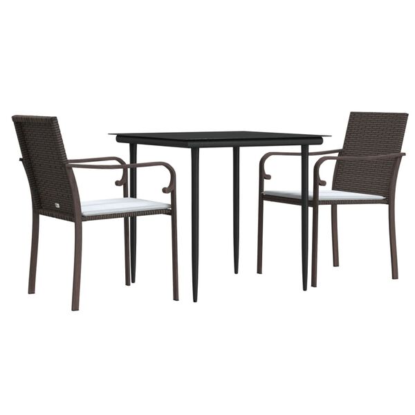 vidaXL Set Pranzo da Giardino 3pz con Cuscini in Polyrattan e Acciaio