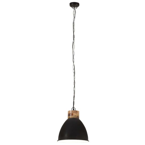 vidaXL Lampada Soffitto Industriale Nera Ferro Legno Massello 46cm E27
