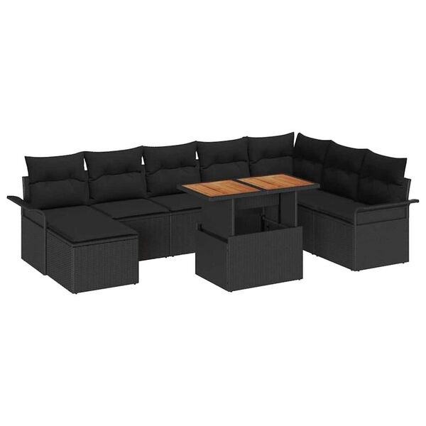 vidaXL Set Divano da Giardino con archiviazione 9 pcs Nero Poly Rattan