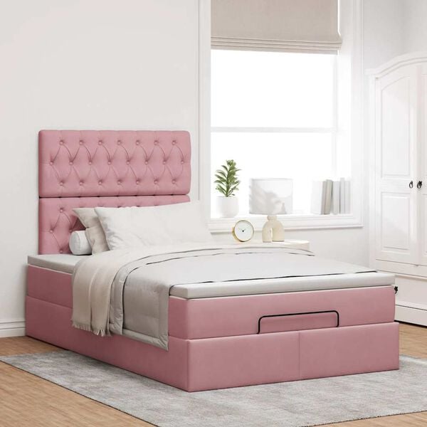 vidaXL Struttura Letto Pouf con Materassi Rosa 120x190 cm Velluto